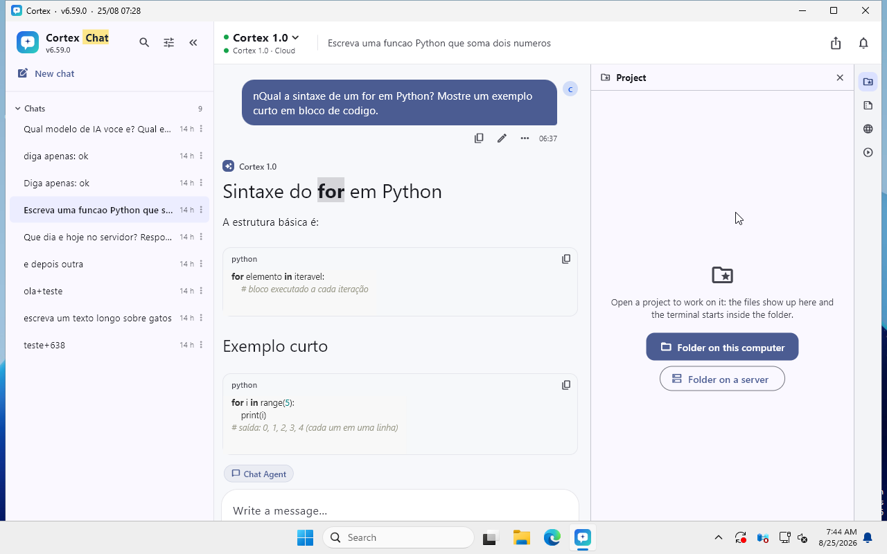 Interface oficial do Cortex