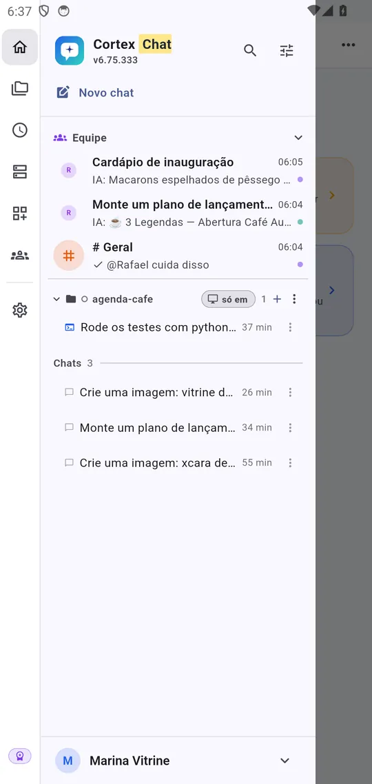 チームセクションがあるスマホの Cortex メニュー