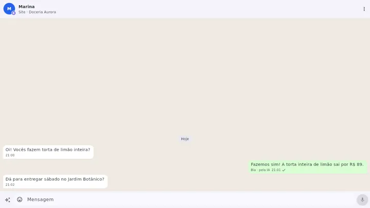 「メッセージ」受信箱でのサイト訪問者との会話