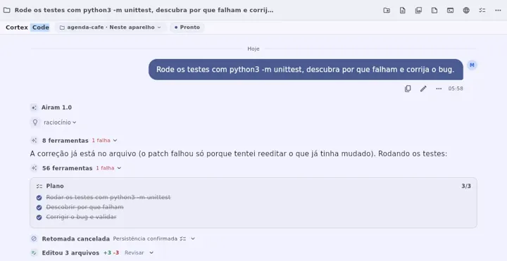 Cortex Code com plano de trabalho concluído e arquivos editados