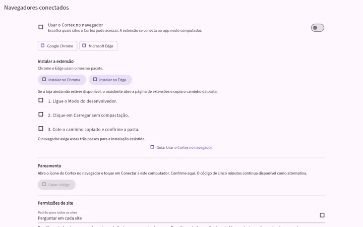 Instalação guiada da extensão no Cortex Desktop