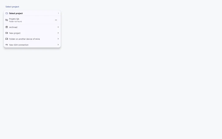 Project picker showing a missing folder on Windows