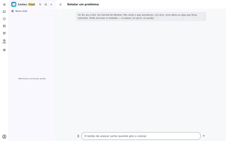 Relatar um problema aberto no computador, ao lado da lista de conversas